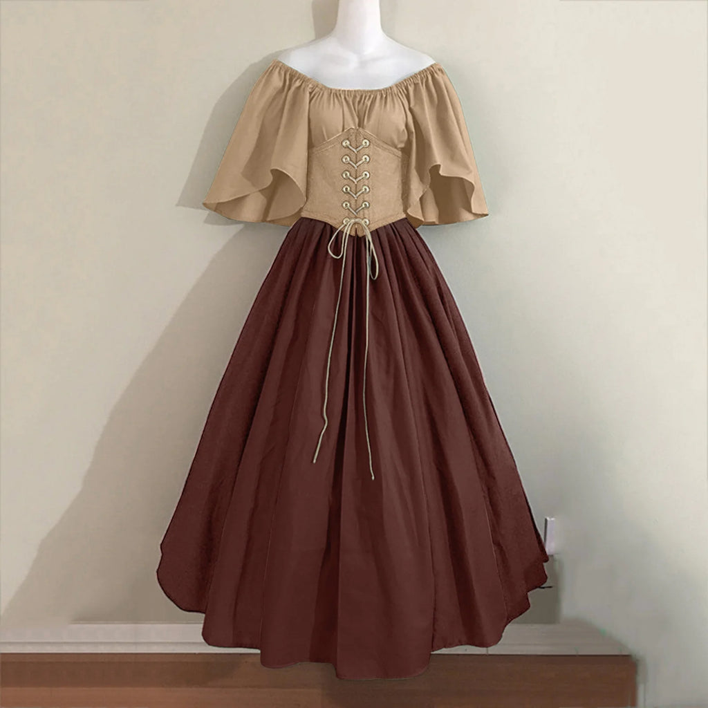 Womens Renaissance Faire Dresses Medieval Irish Traditional plus Size Dresses Ruffle over Dress Corset Retro Cosplay Gown